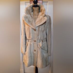 Made In England Women's  Faux Fur And Real Leather Long Sleeve Coat Size Large
